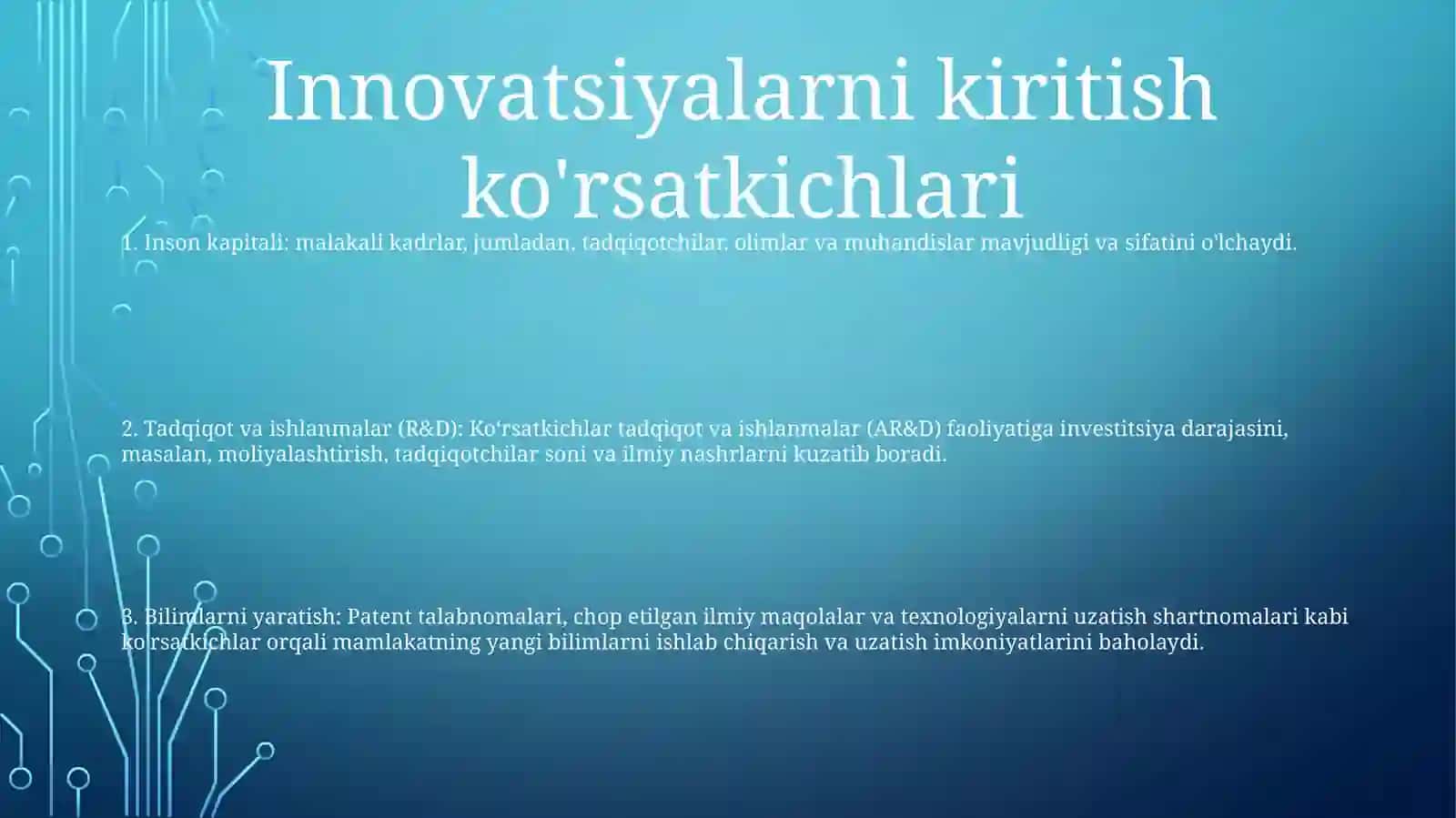 Mamlakatning Innovatsion Rivojlanishini Belgilovchi Korsatkichlar Tizimi 2