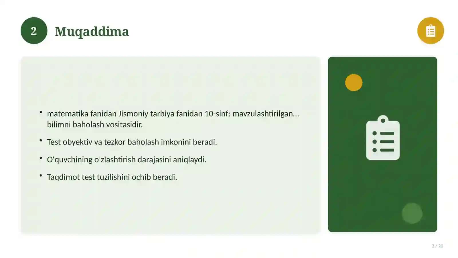Jismoniy tarbiya fanidan 10-sinf: mavzulashtirilgan nazorat ishi 2