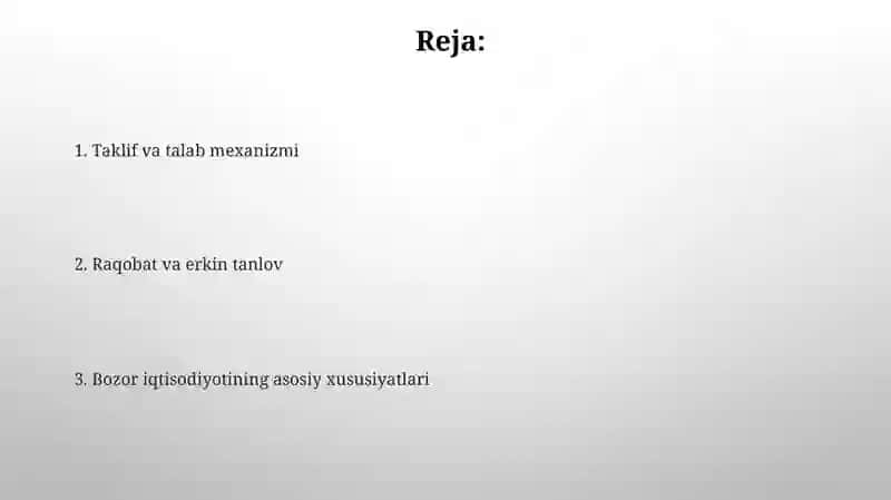 Bozor iqtisodiyotining asosiy xususiyatlari 2