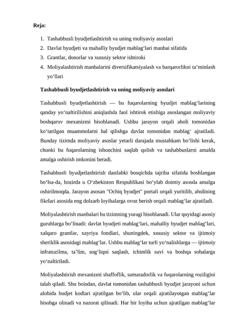 Tashabbusli byudjet jarayonini moliyalashtirishga yơnaltiriladigar mablag’lar 2