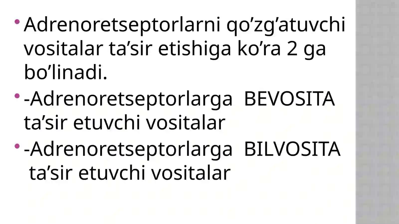 ADRENORETSEPTORLARNI QO’ZG’ATUVCHI VOSITALAR (ADRENOMIMETIKLAR) 2