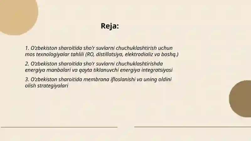 Oʻzbekiston sharoitida shoʻr suvlarni chuchuklashtirish gʻoyasini yaratish 2