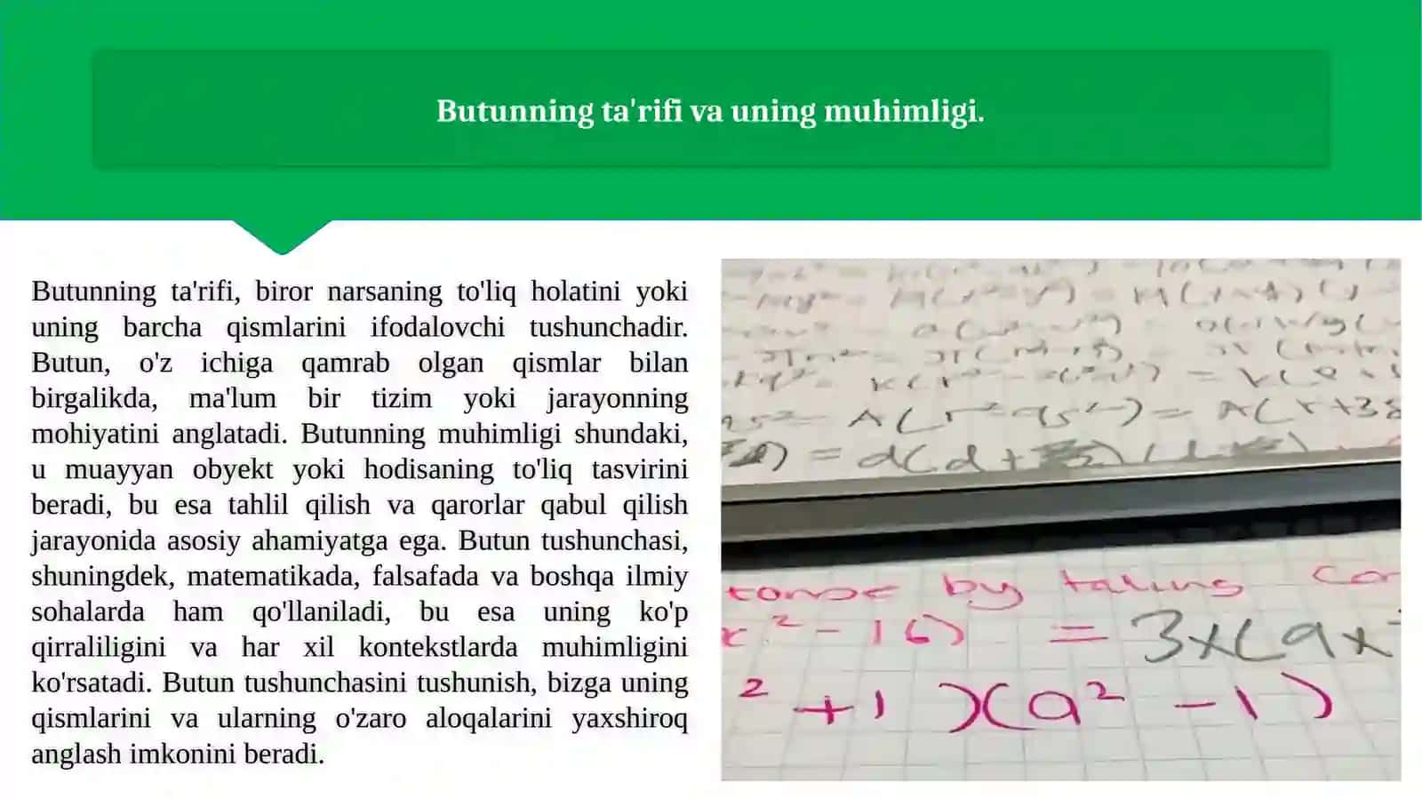 Butunning ulushi. Butunning ulushini topish. Ulushga ko‘ra butunni topish 2