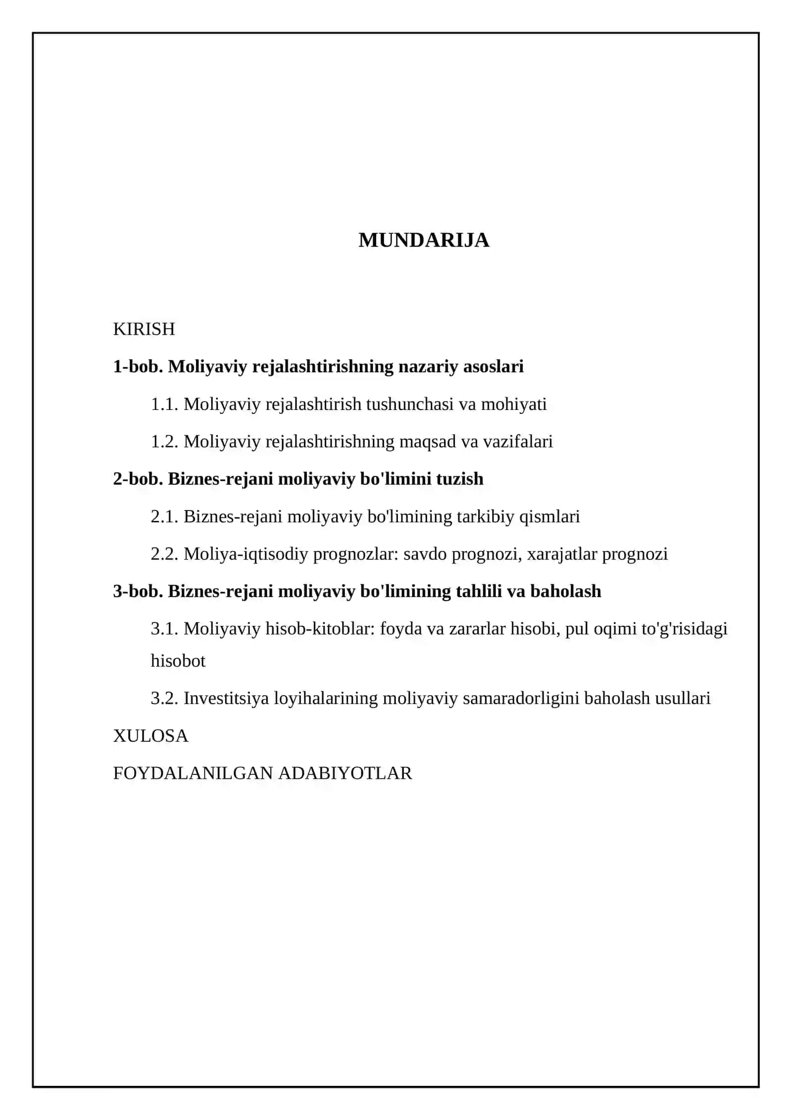 Moliyaviy rejalashtirish va biznes-rejaning moliyaviy bo'limi 2