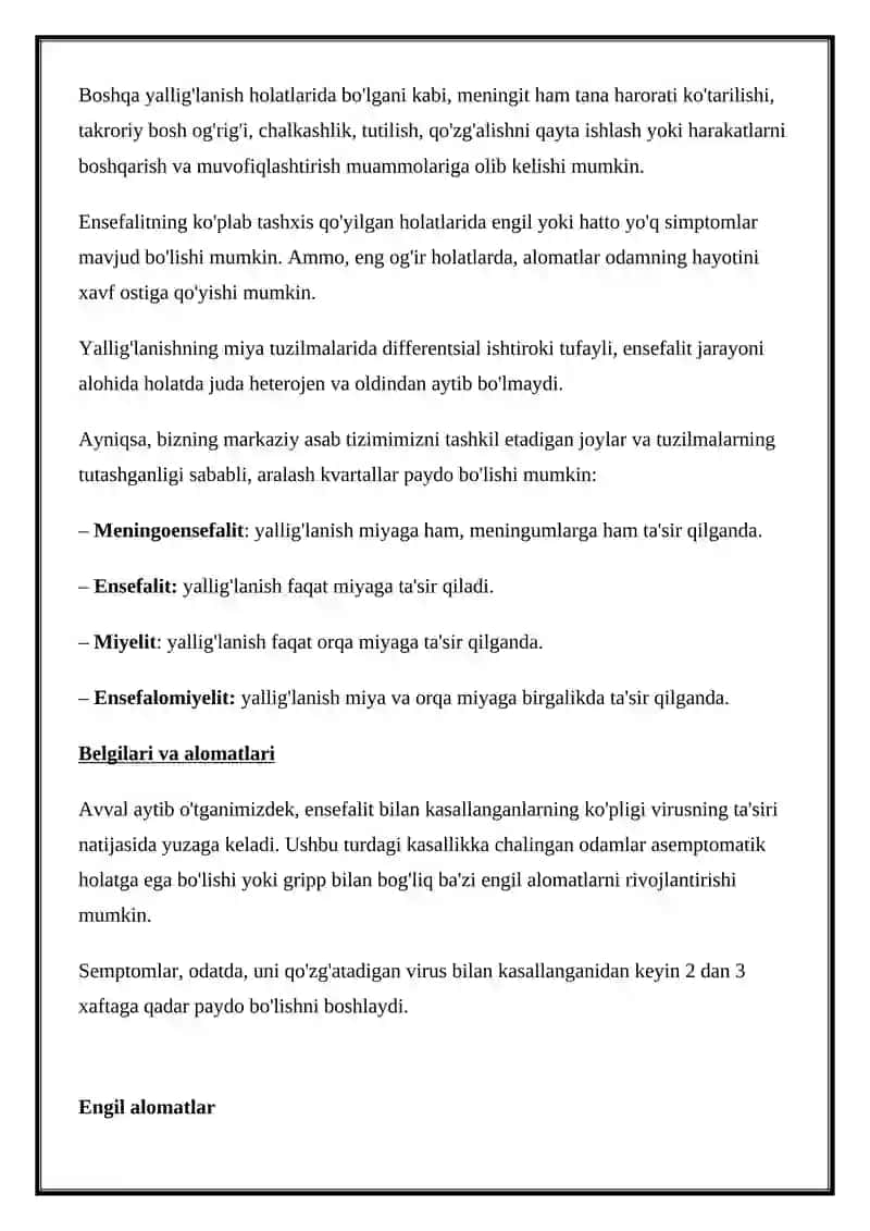 Ensefalit: Belgilari, Sabablari, Davolash Usullari 2