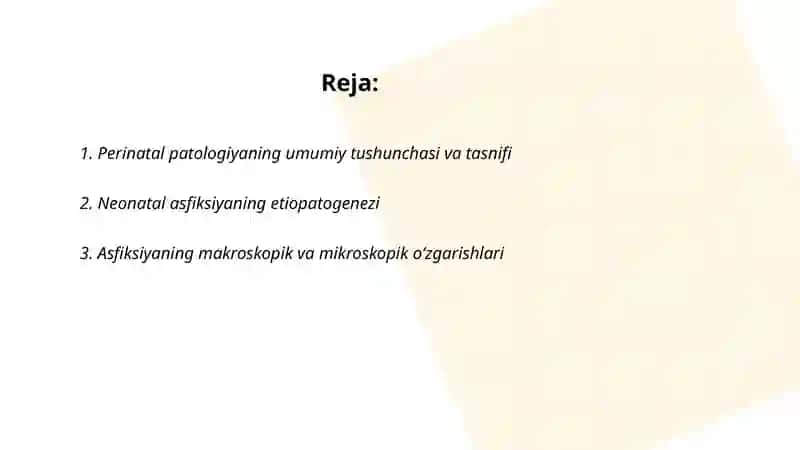 Perinatal patologiya. Asfiksiya. Tug'uruq travmasi. Xomiladorlik patologiyasi. Erta va kech gestozlar patomorfologiyasi 2