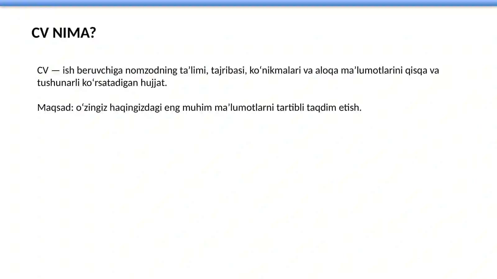 Ishga kirish uchun CV tayyorlash bo‘yicha amaliy qo‘llanma 2