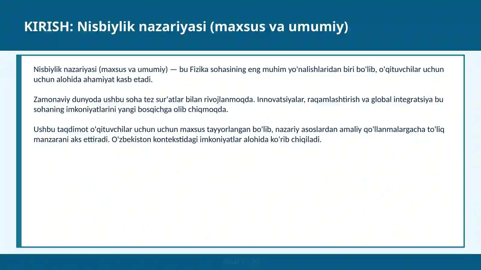 Nisbiylik nazariyasi (maxsus va umumiy) 2