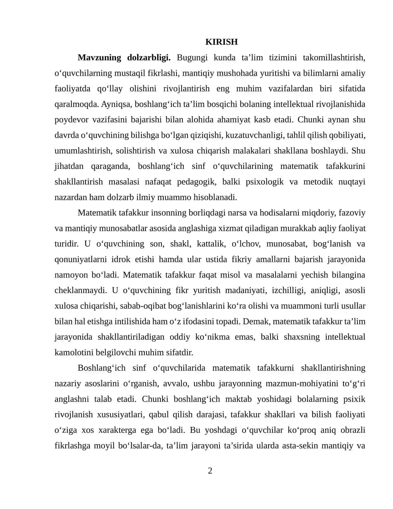 Boshlang'ich Sinf O'quvchilarining Matematik Tafakkurini Shakllantirishning Nazariy Asoslari 2