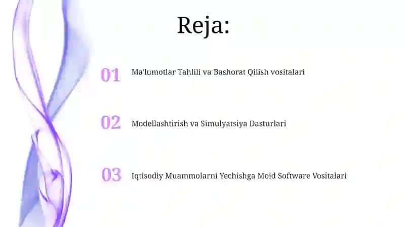 Iqtisodiy muammolarni yechishga moid software vositalari 2