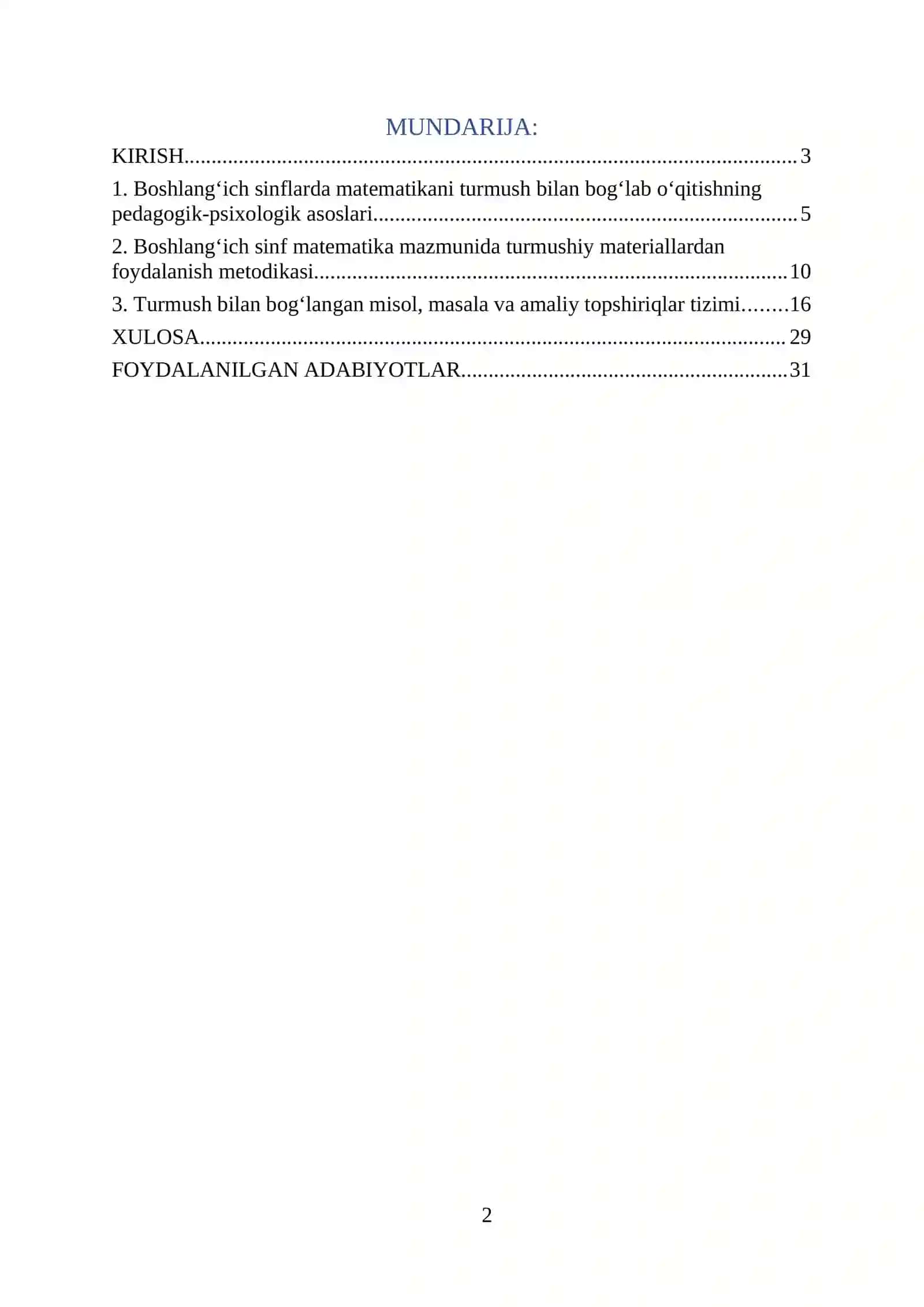 BOSHLANG‘ICH SINFLARDA MATEMATIKANI TURMUSH BILAN BOG‘LAB O‘QITISH 2