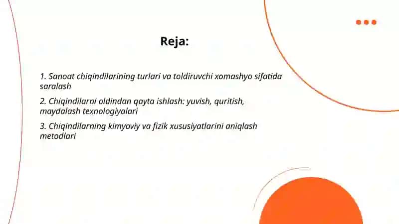 Sanoat chiqindilari asosida toldiruvchilar ishlab chiqarish texnologiyasi 2