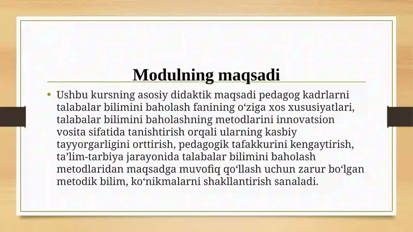 “TA’LIM SIFATINI TA’MINLASHDA BAHOLASH METODIKALARI ”moduli 2