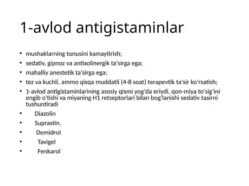 Antigistamin Dori vositalari farmakologiyasi 2
