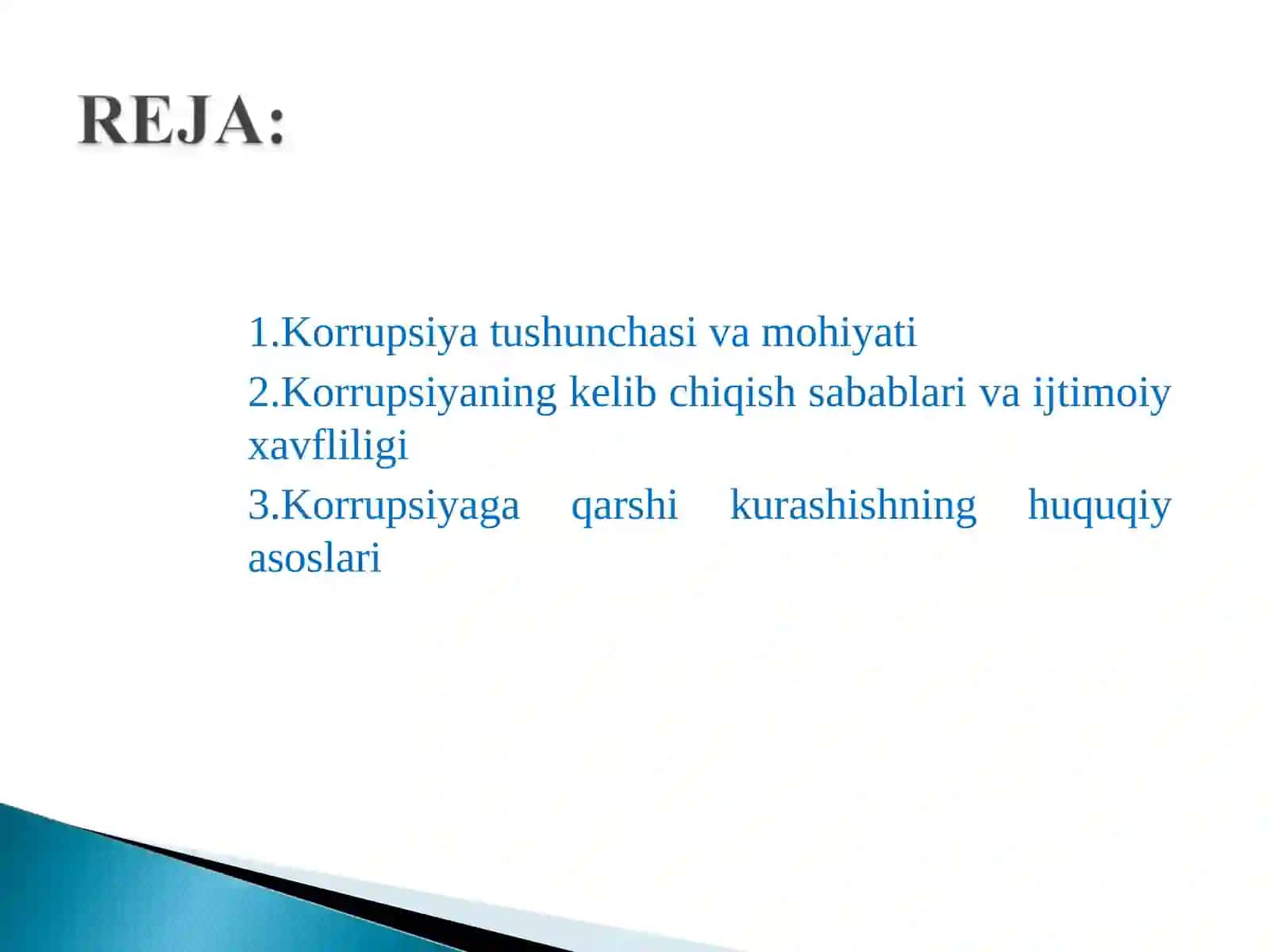 KORRUPSIYA TUSHUNCHASI, KELIB CHIQISH SABABLARI VA IJTIMOIY XAVFLILIGI VA UNGA QARSHI KURASHISHNING IJTIMOIY-HUQUQIY ASOSLARI 2