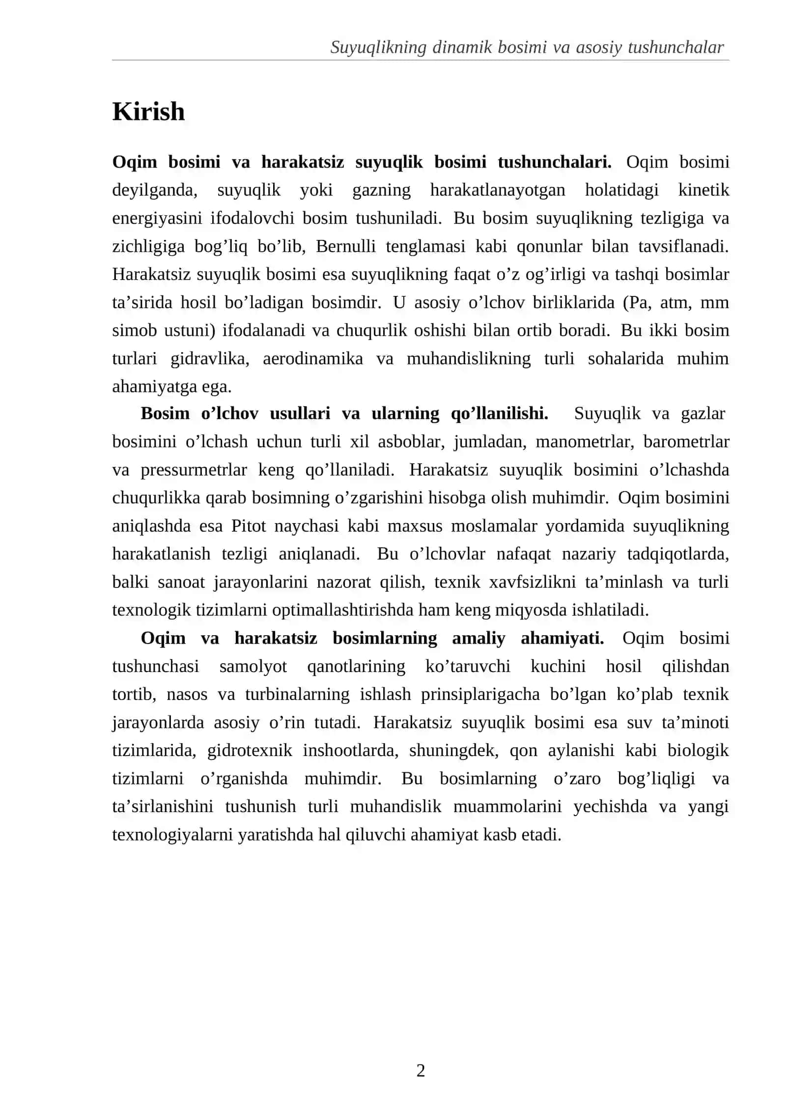 Oqim bosimi va harakatsiz suyuqlik bosimi 2