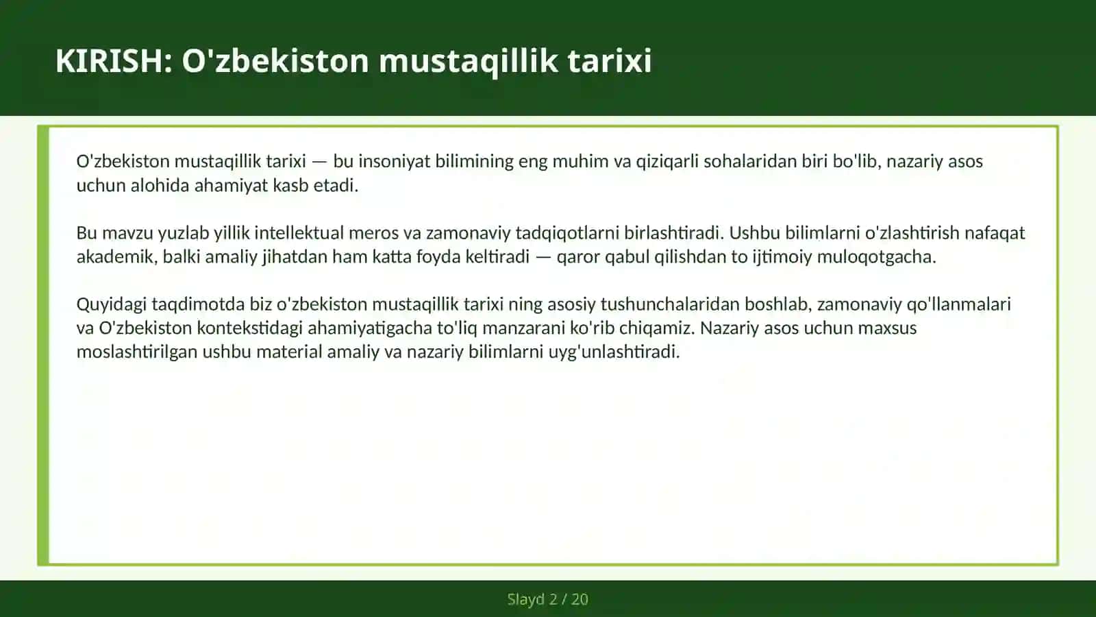 O'ZBEKISTON MUSTAQILLIK TARIXI 2