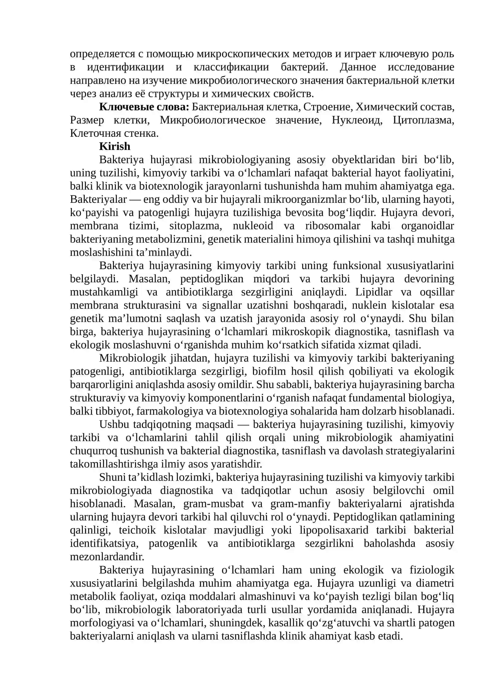 Bakteriya hujayrasining tuzulishi va kimyoviy tarkibi oʻlchamlari 2