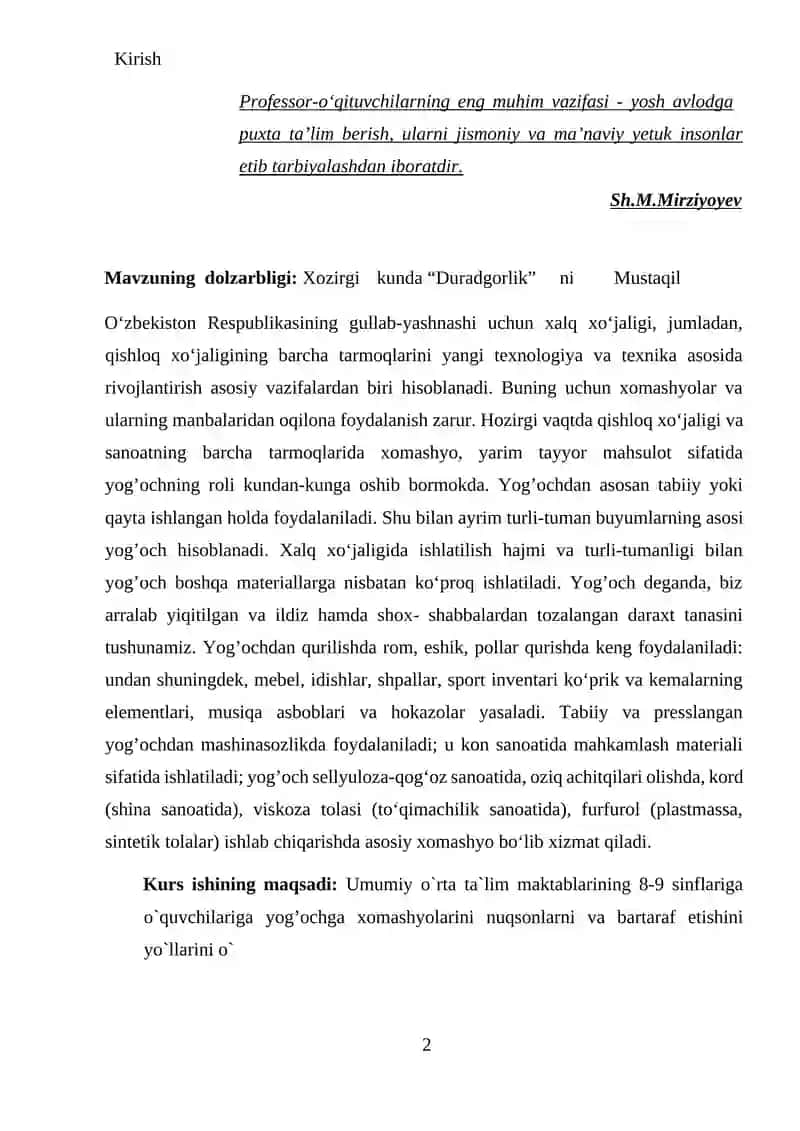 Yog`och xomashyodagi nuqsonlarni aniqlash va ularni bartaraf etishni o`rganish 2