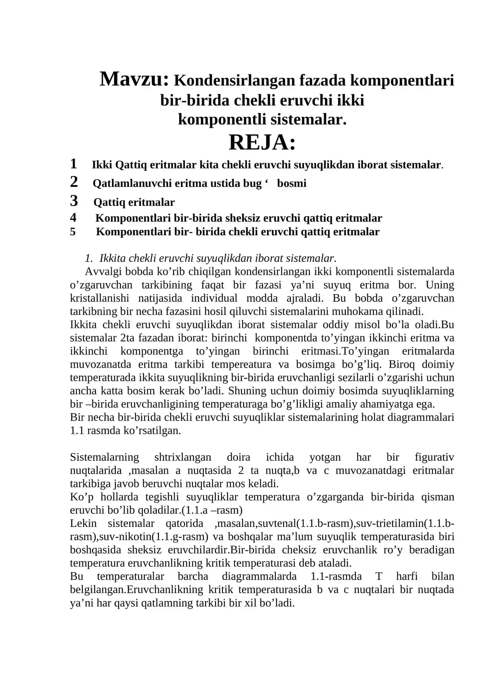 Kondensirlangan fazada komponentlari bir-birida chekli eruvchi ikki komponentli sistemalar 2