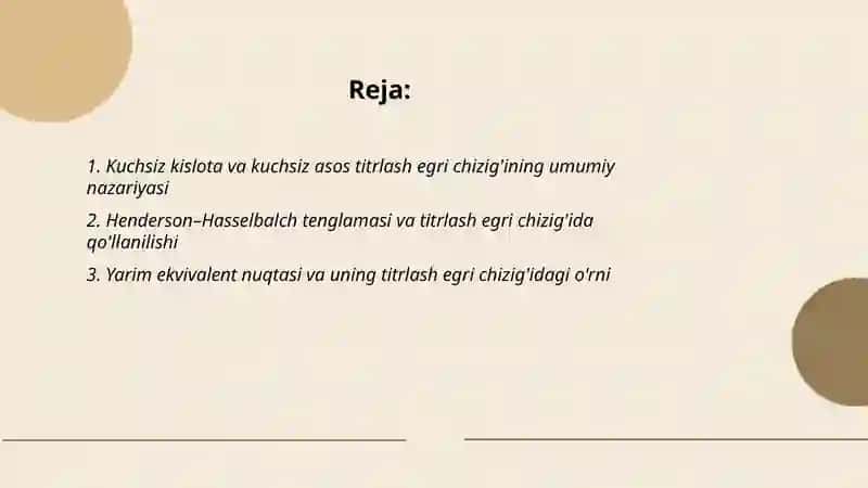 Kislota-asosli titrlash usulida kuchsiz asos va kislotalarni titrlash egri chiziqlari 2