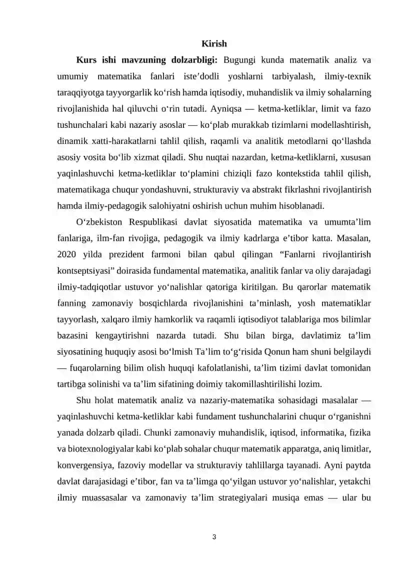 Yaqinlashuvchi ketma-ketliklar to‘plamini chiziqli fazo sifatida o‘rganish 2