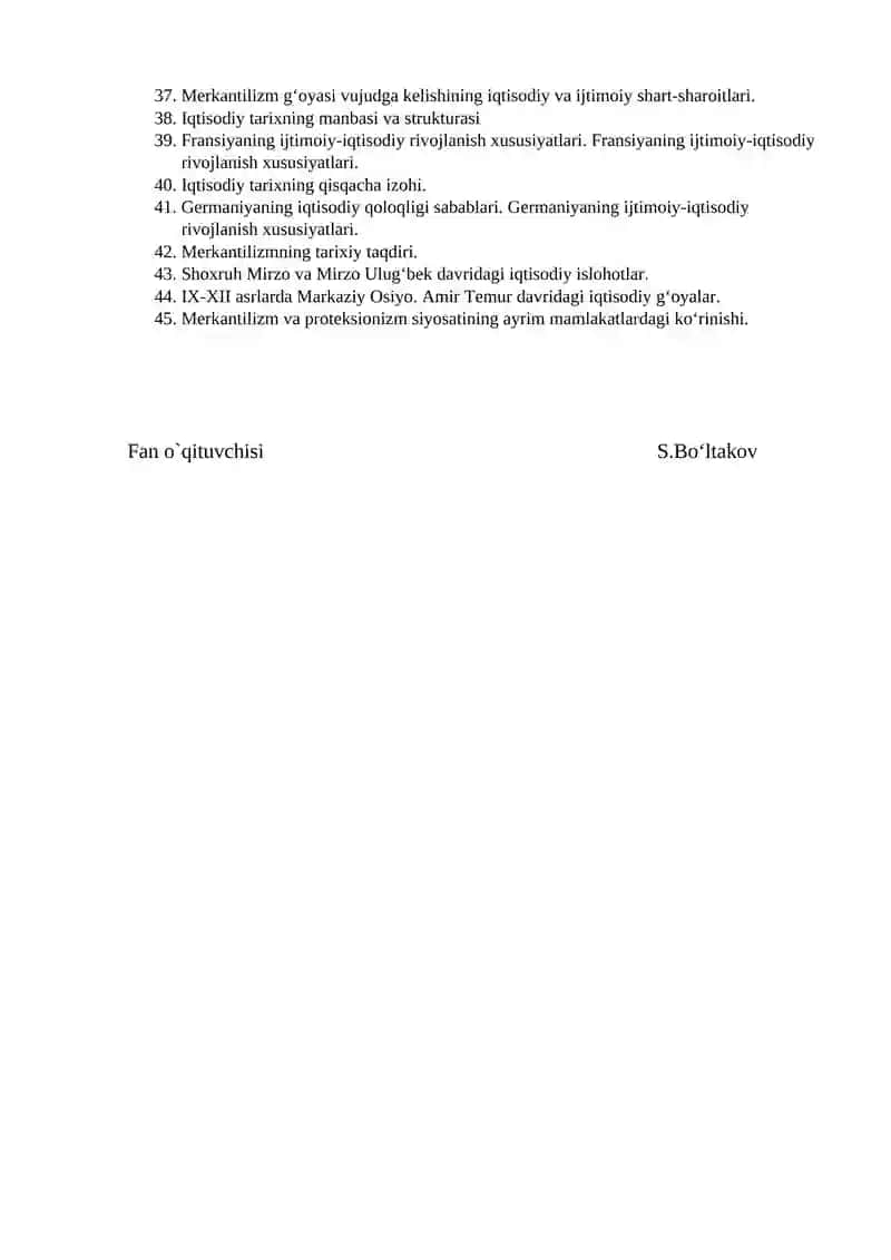 Iqtisodiy ta`limotlar tarixi Savollari 2