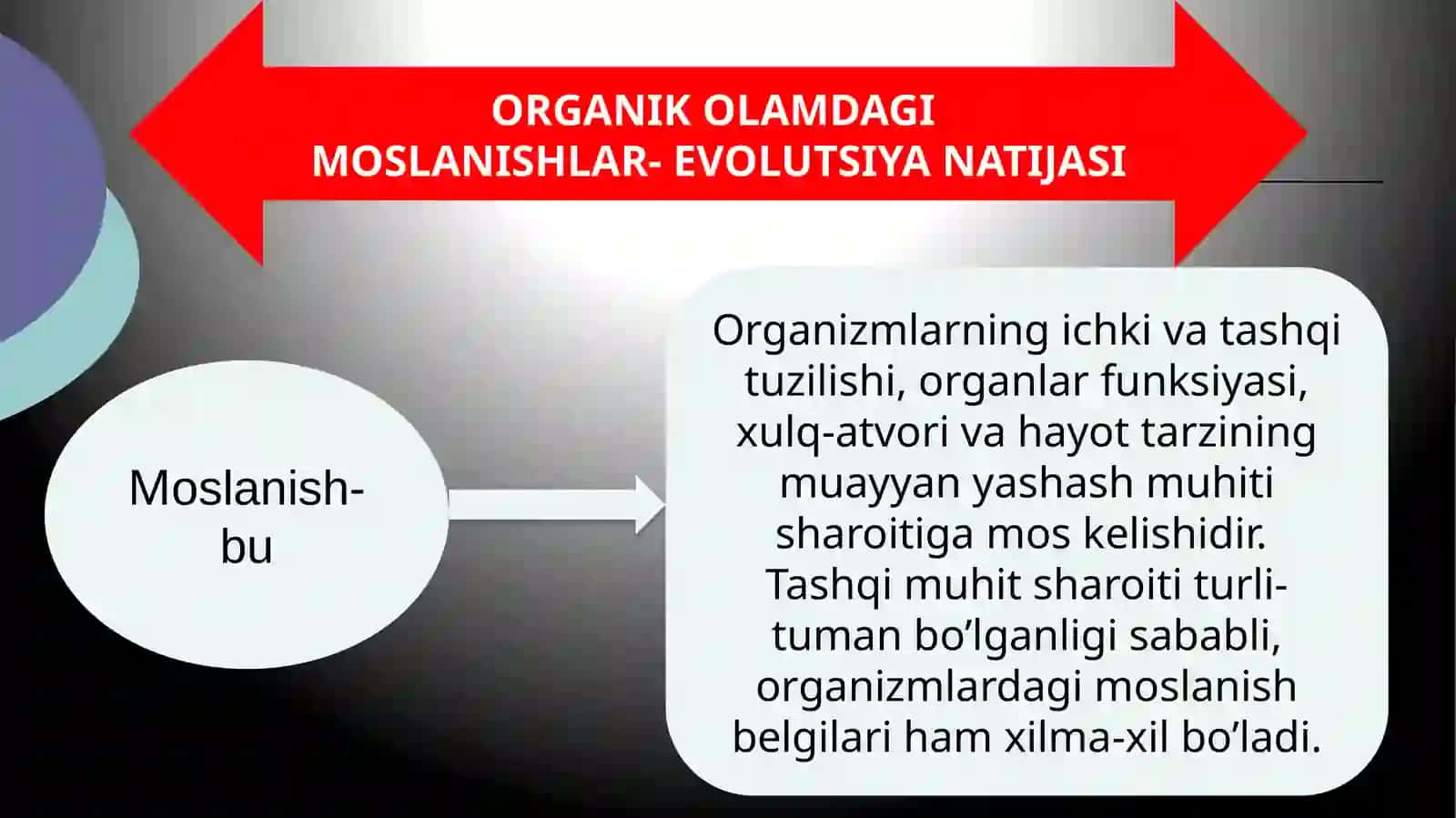 Organikolamdagimoslanishlar–evolyutsiyanatijasi 2