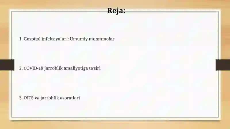 Shifoxona ichi infeksiyasi.Xirurgiyada OITS va COVID-19 muammolari 2