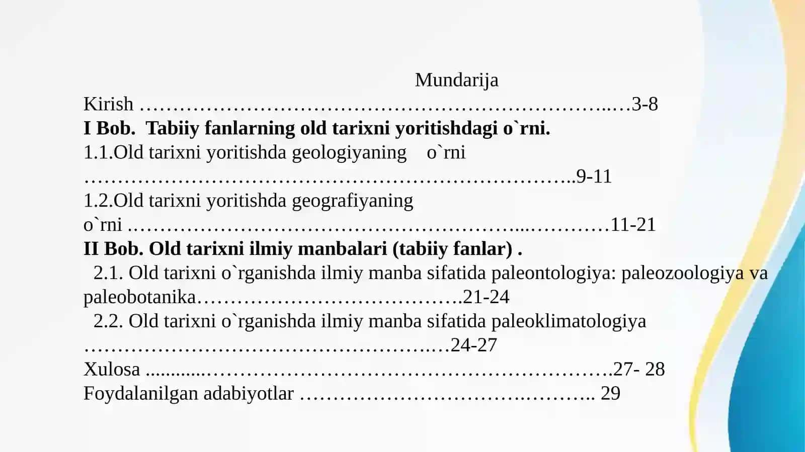 INSON EVOLYUTSIYASI VA OLD TARIX FANIDAN KURS ISHI 2
