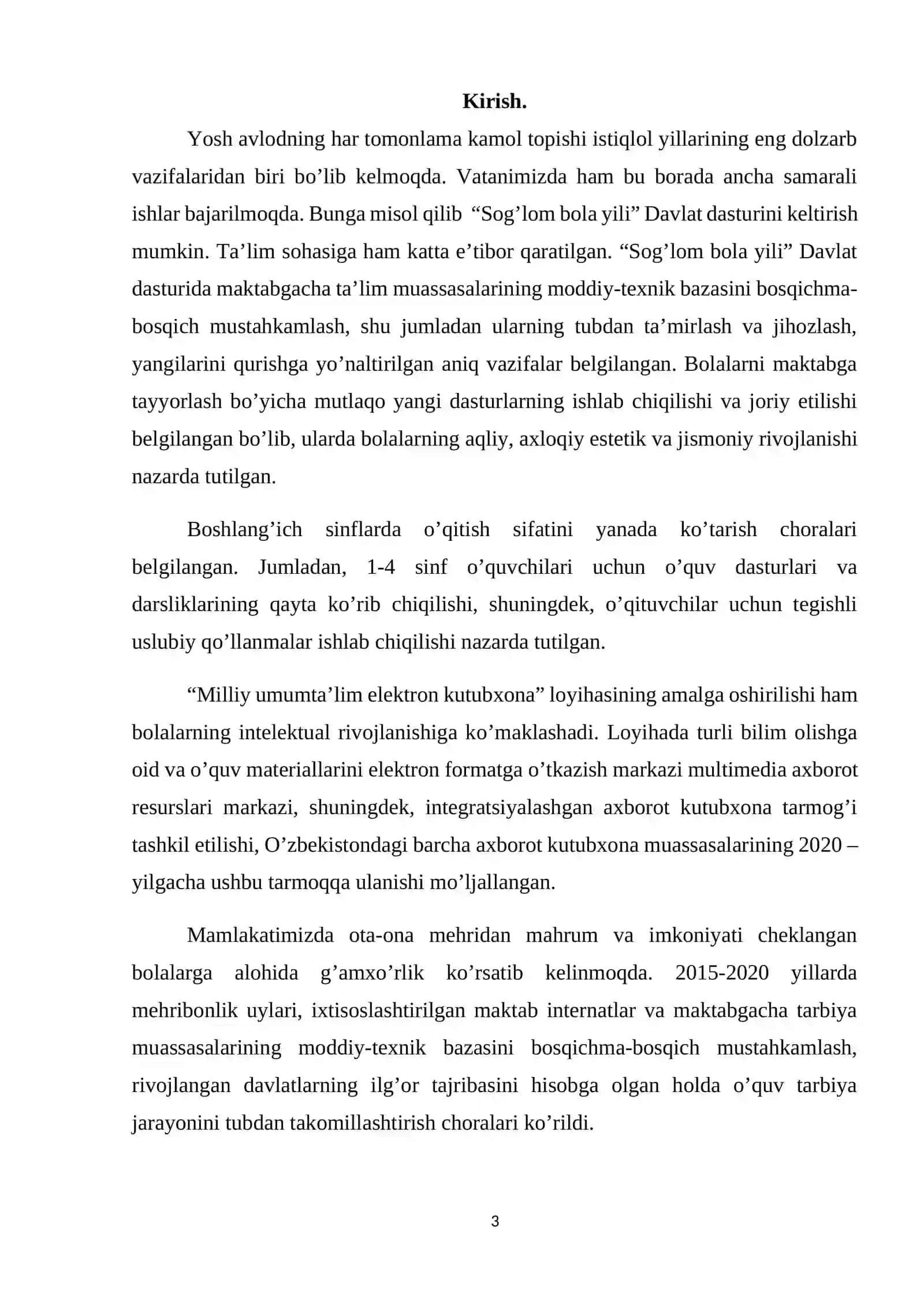 Sog’lom bola yili Davlat dasturi 2