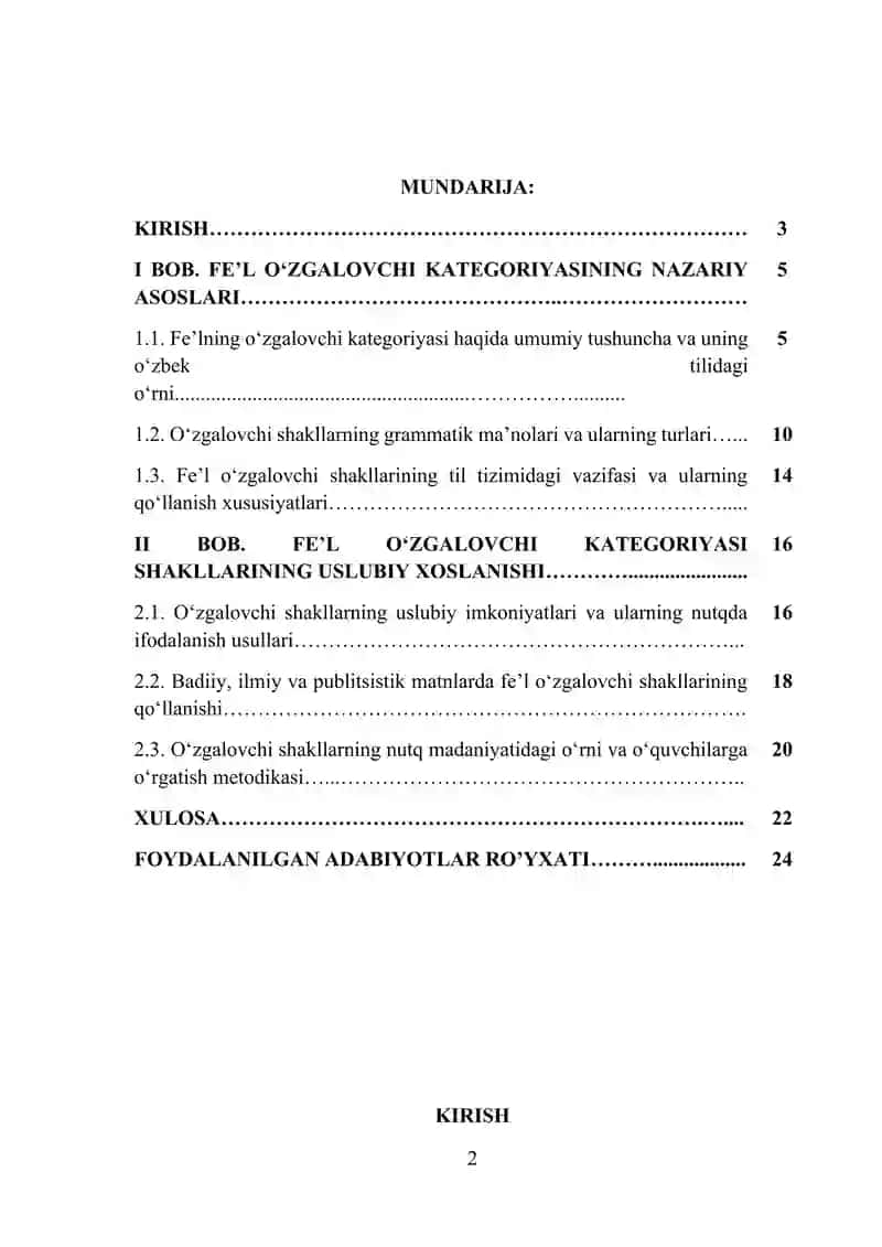 Fel o‘zgalovchi kategoriyasi shakllarining uslubiy xoslanishi 2