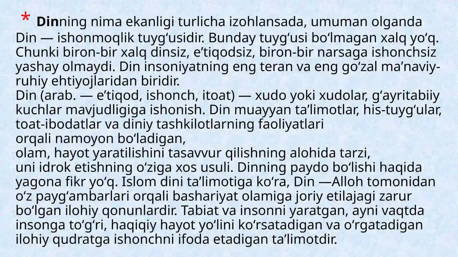 Din. Dinshunoslik. Din falsafasi. Diniy e'tiqod. Aqida. Ilohiyot tushunchalarining mohiyati 2