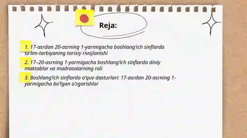 17-asrdan 20-asrning 1-yarmigacha boʻshlangʻich sinflarda ta’lim tarbiya 2