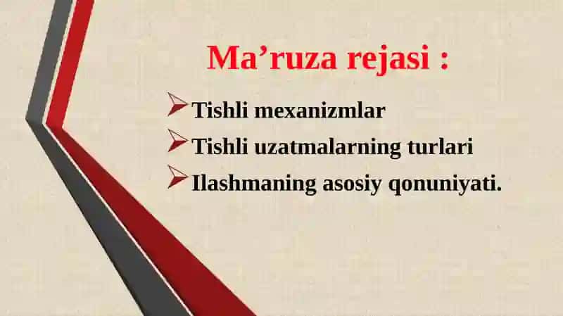 Tishli mexanizmlar. Tishli uzatma xillari. Ilashmaning asosiy qonuni 2