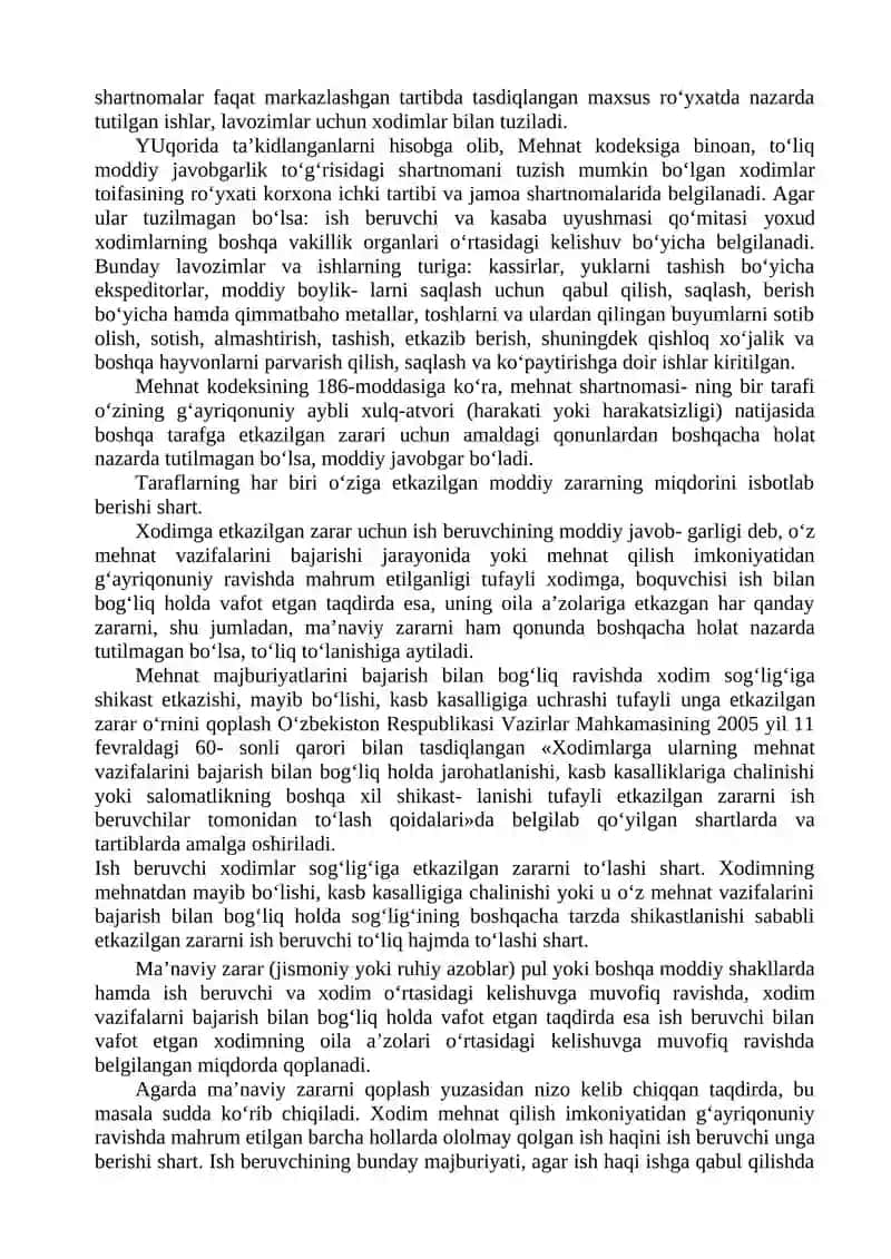 MEHNAT SHARTNOMASI TARAFLARINING MODDIY JAVOBGARLIGI 2