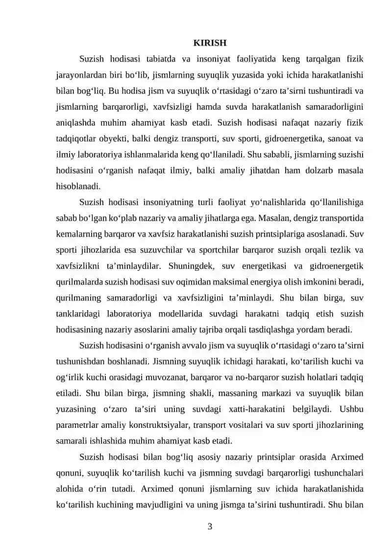Jismlarning suzishi 2