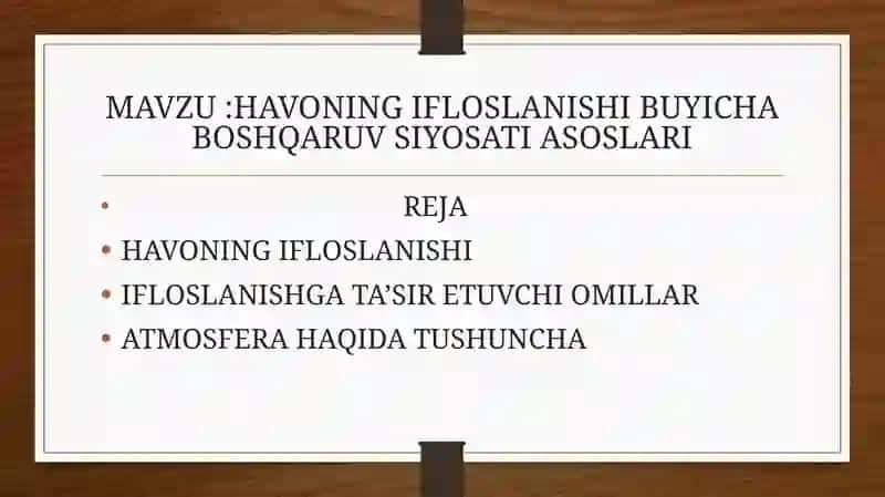 HAVONING IFLOSLANISHI BUYICHA BOSHQARUV SIYOSATI ASOSLARI 2