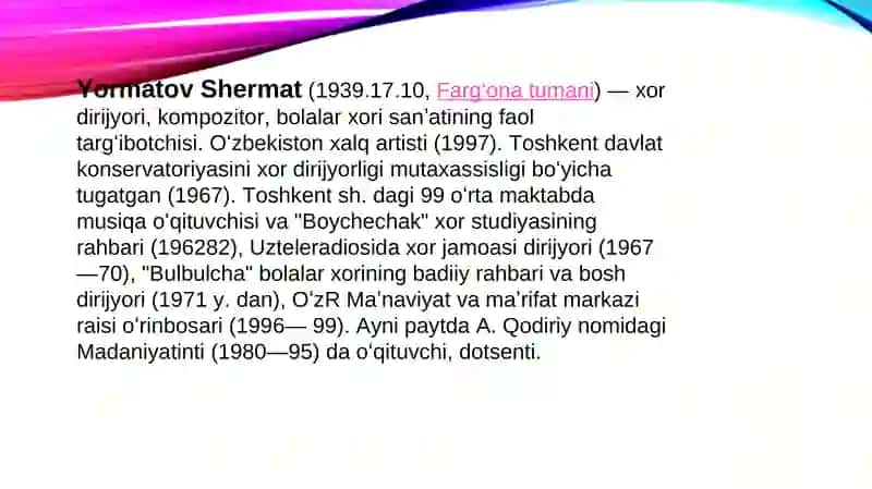 BOLALAR KOMPAZITORI SHERMAT YORMATOVNING HAYOTI VA IJODI 2
