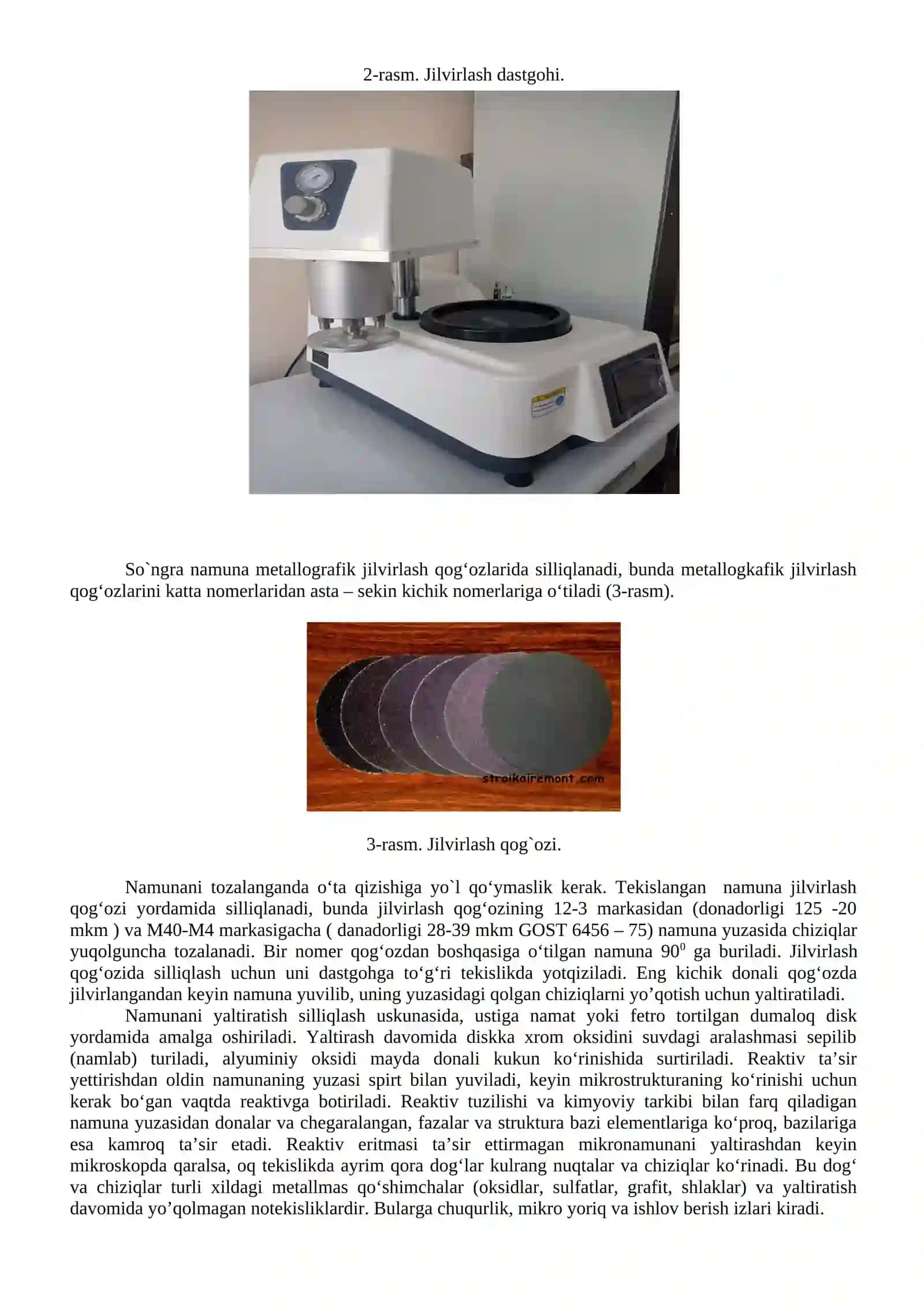 MAKRO VA MIKROTАHLILLAR UCHUN SHLIFLAR TАYYORLАSHNI O'RGANISH 2