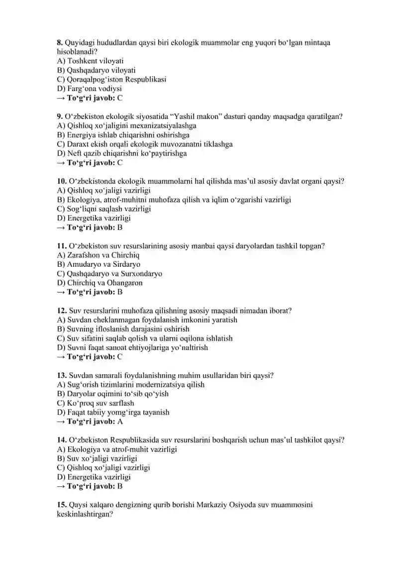 Qurulish ekologiyasi fanidan yakuniy test savollari 2
