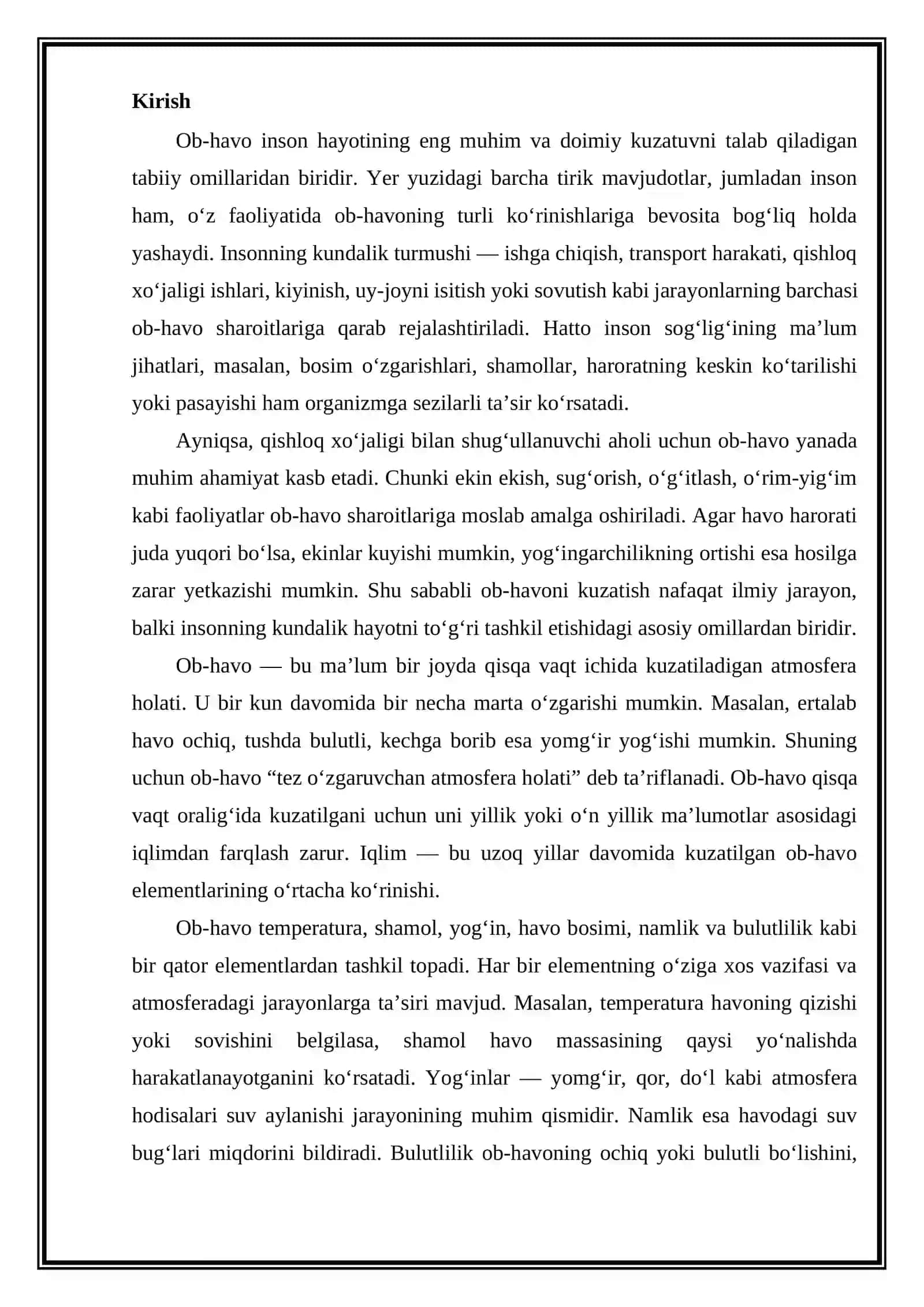 Ob-havo elementlari: yog‘inlar, temperatura, shamollar va ulardagi tabiiy o‘zgarishlarni anglash 2