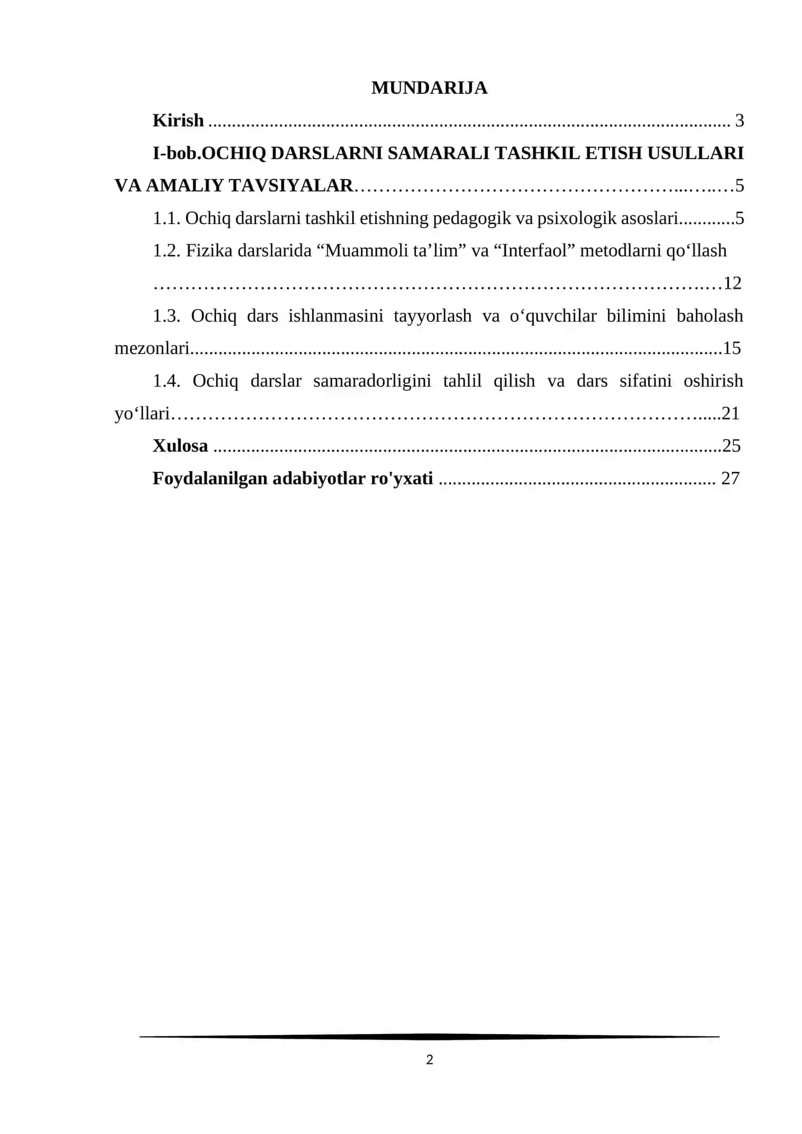 Fizikadan ochiq darslarni o’tkazish usullari 2