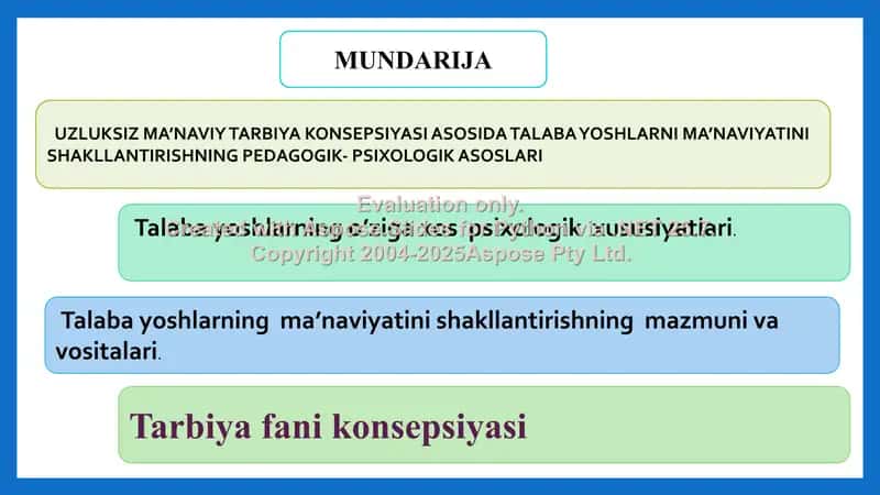 Tarbiya fani konsepsiyasi Uzluksiz ma'naviy tarbiya konsepsiyasi 2