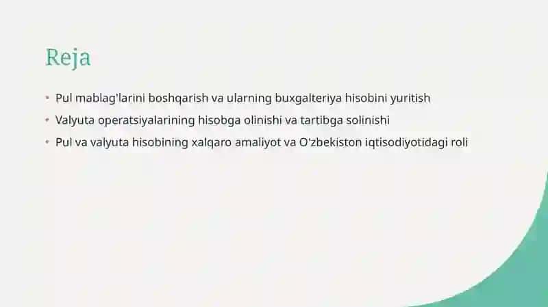 Pul mablag'lari va valyuta operatsyalari hisobi 2