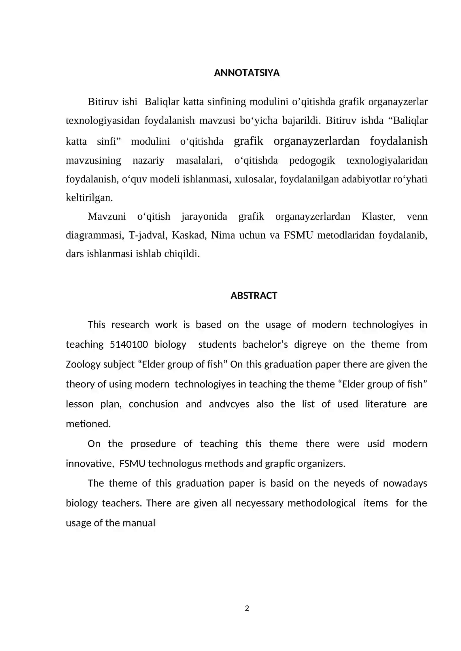 BIOLOGIYA O’QITISH METODIKASI YO’NALISHI TINGLOVCHISI 2