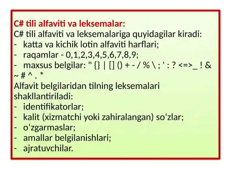 C++ tilida berilganlar turlari. O‘zgaruvchilar va ifodalar 2