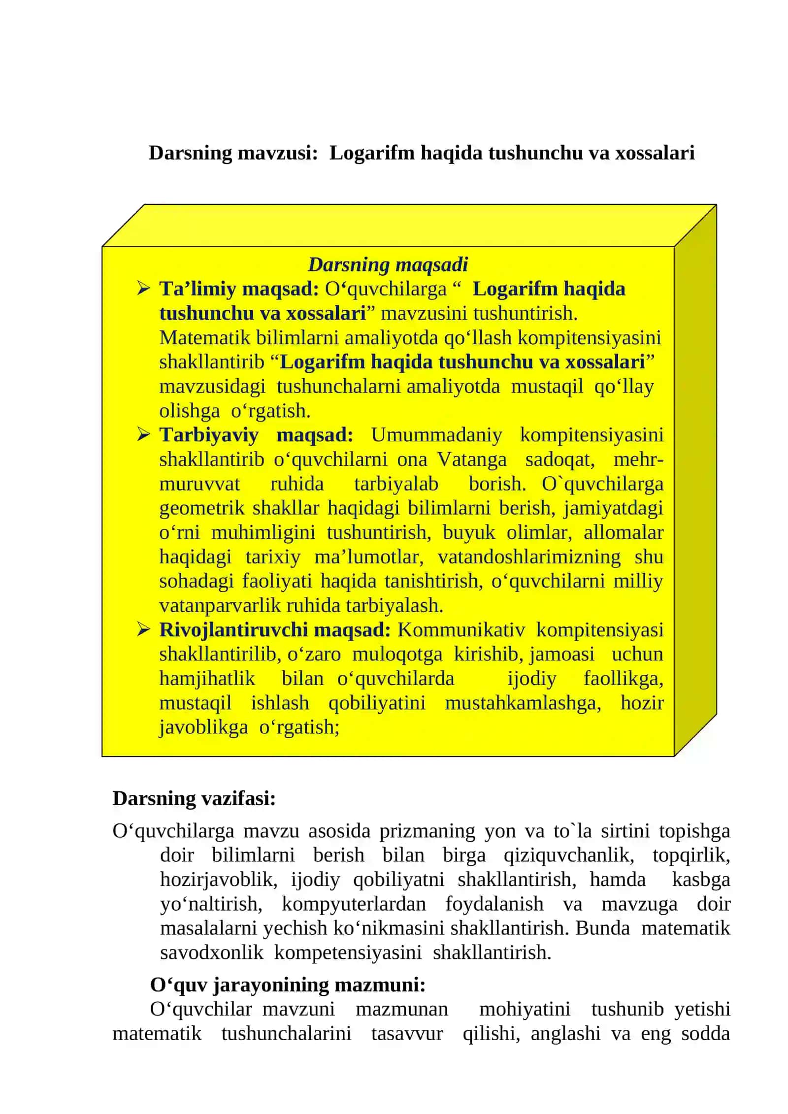 10-sinf Algebra Logarifm haqida tushuncha. Logarifmik funksiya va uning xossalari 2