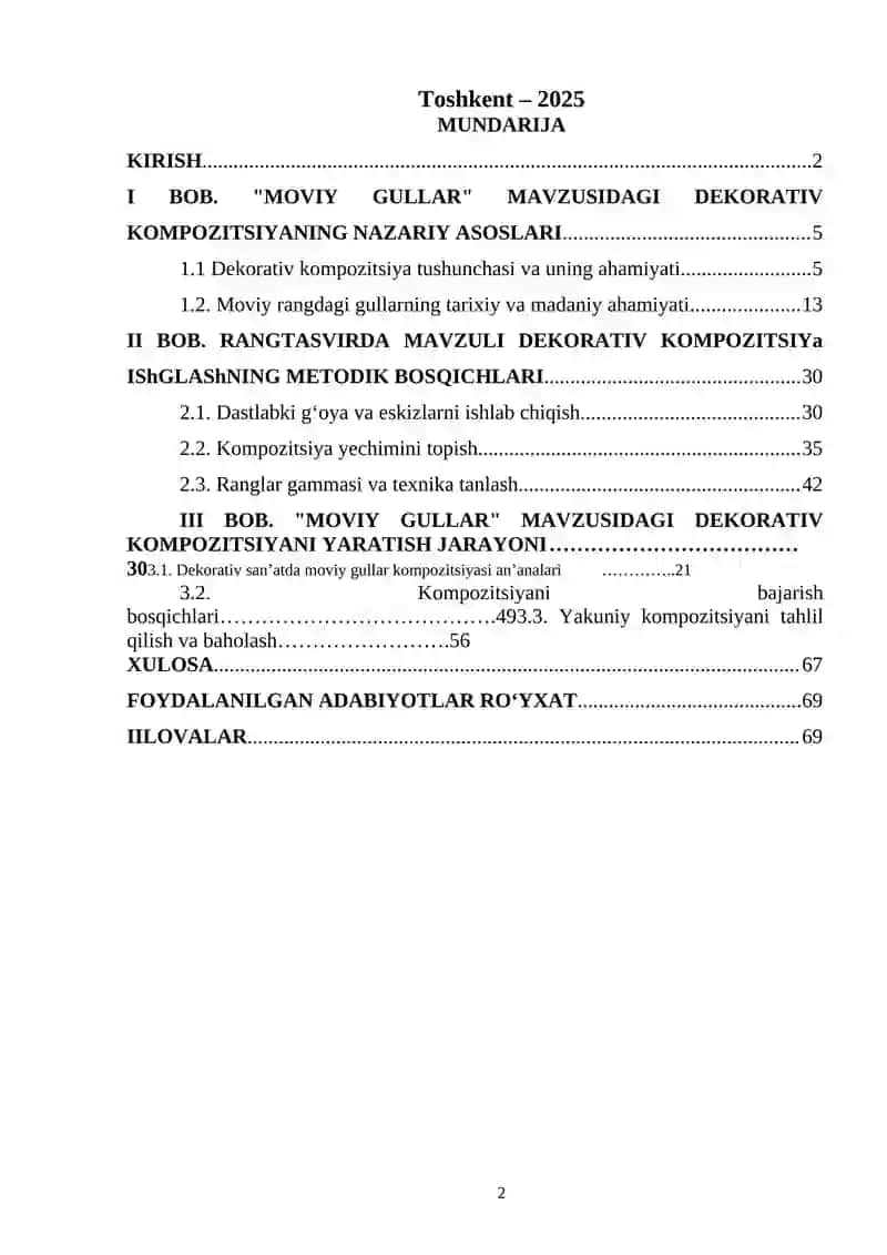 "Moviy gullar" mavzusida dekorativ kompozitsiyasini ishlash 2