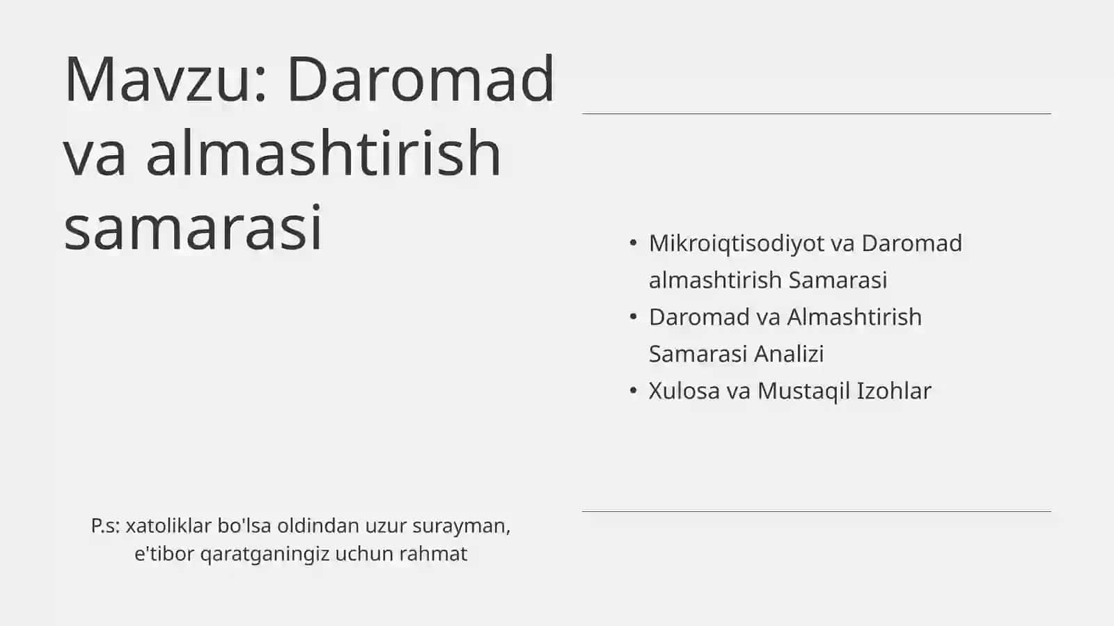 Mikroiqtisodiyot va Daromad almashtirish Samarasi 2